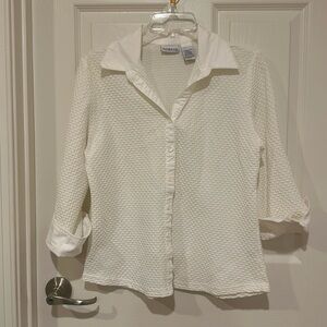 Textured white button down blouse